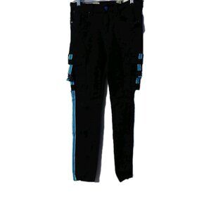 Industrial Indigo Jeans Mens 30X32 Cargo Taping Jeans Distressed Blue Striped